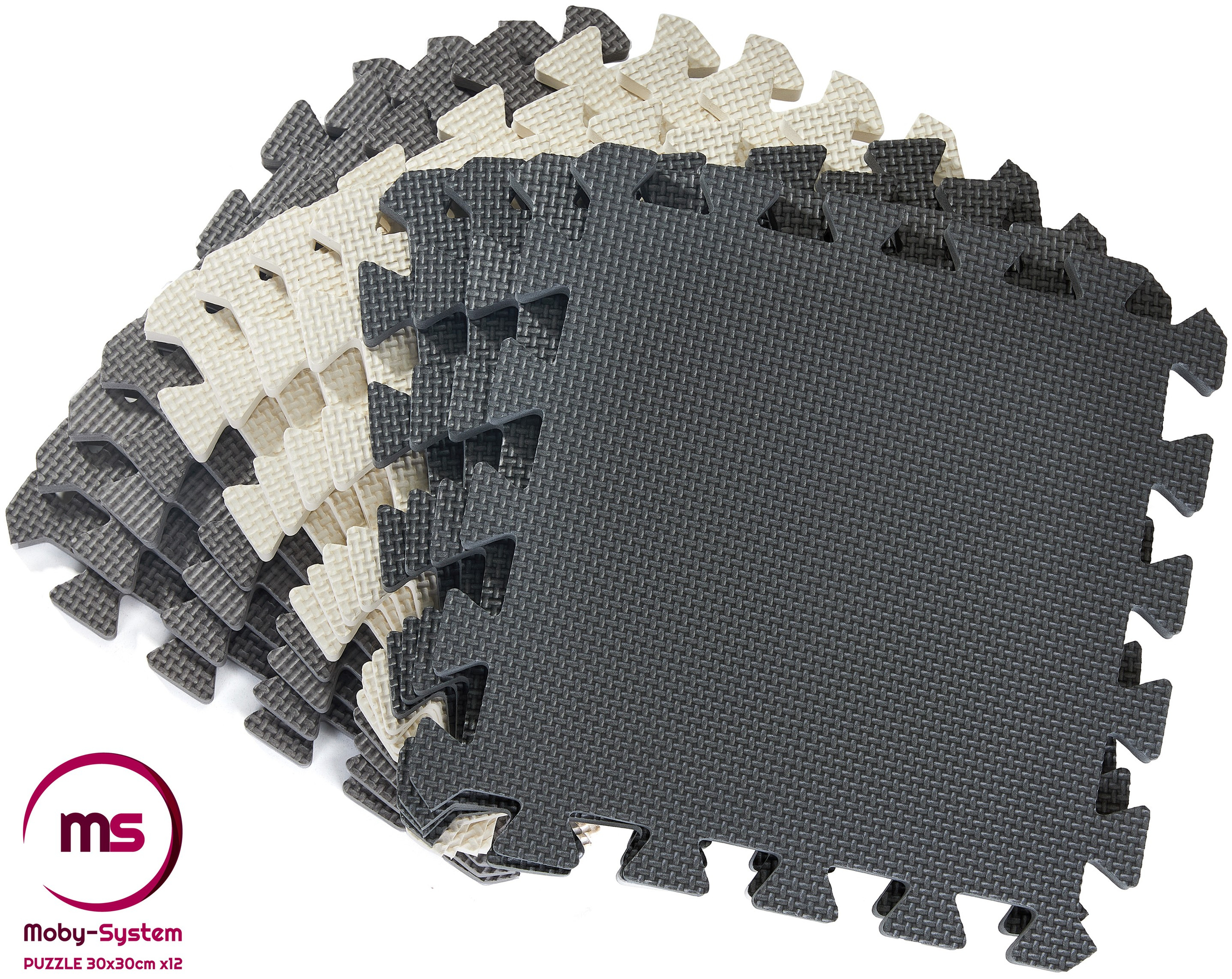 Piankowe puzzle 12szt. - piankowa mata edukacyjna 120 x 90 x 1.2cm z obrzeżem - szara