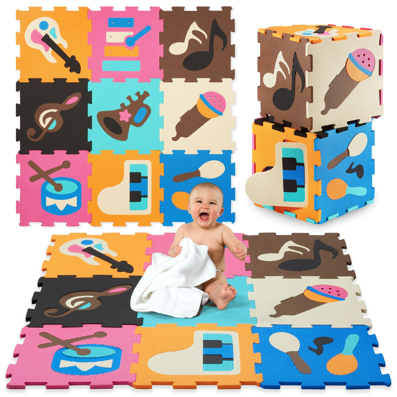 Mata edukacyjna piankowe puzzle 90 x 90 x 1cm - pianka EVA - wzór: instrumenty