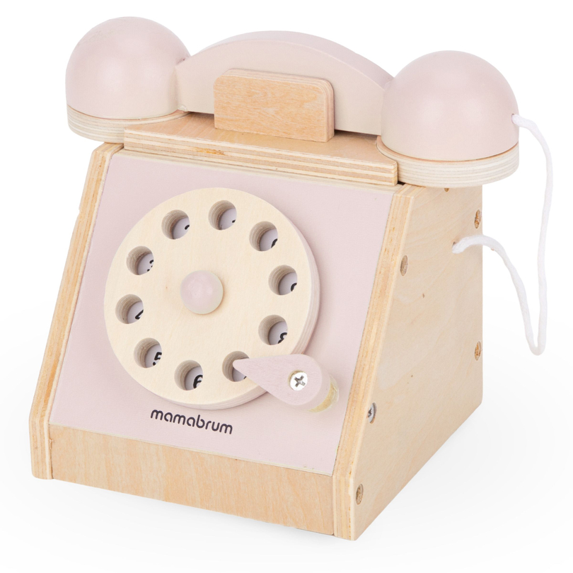 Drewniany telefon retro - pastelowy róż