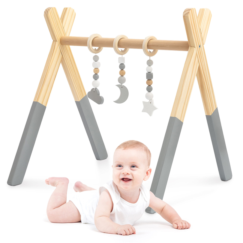 Drewniany stojak edukacyjny Baby Gym - kolor szary