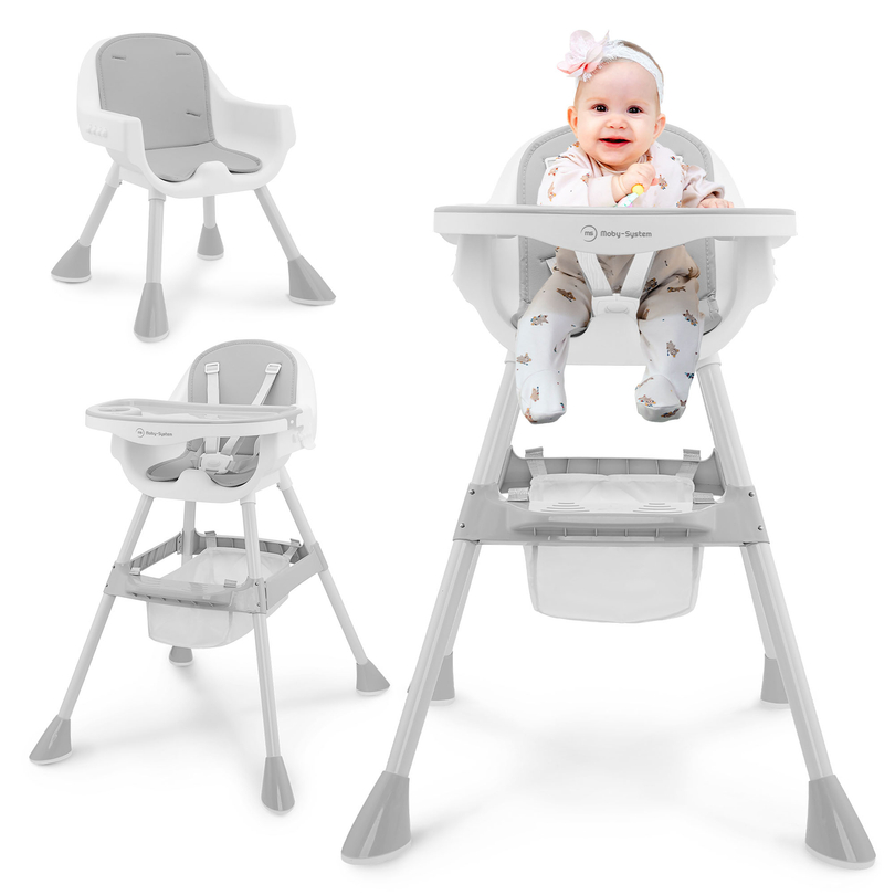 Regulowane krzesełko do karmienia Moby-System Magnolia 2w1 - szare