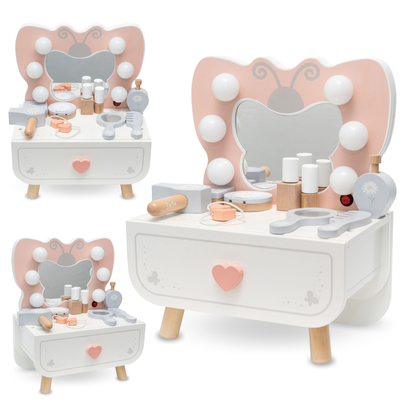 Drewniana mini toaletka z oświetleniem LED - Motylek