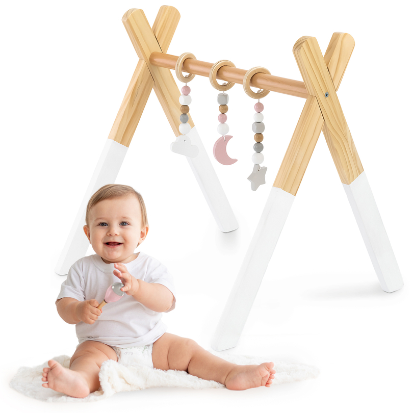Drewniany stojak edukacyjny Baby Gym - kolor biały